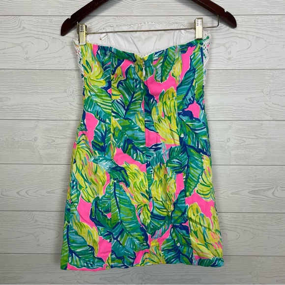 Lilly Pulitzer Brynn Strapless Dress Pink Sunset Print Size 00 - Picture 4 of 7